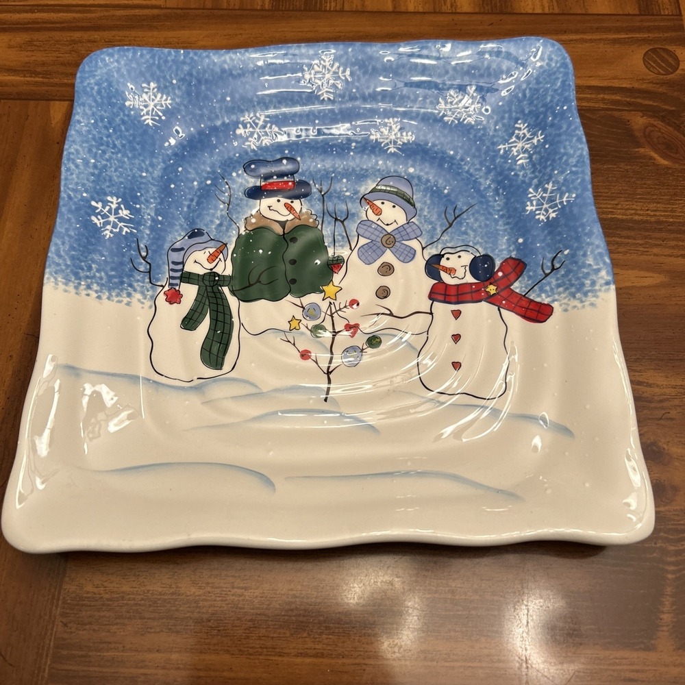 st‎ nicholas square plate Square Snowman Button Up Serving 11 Inches